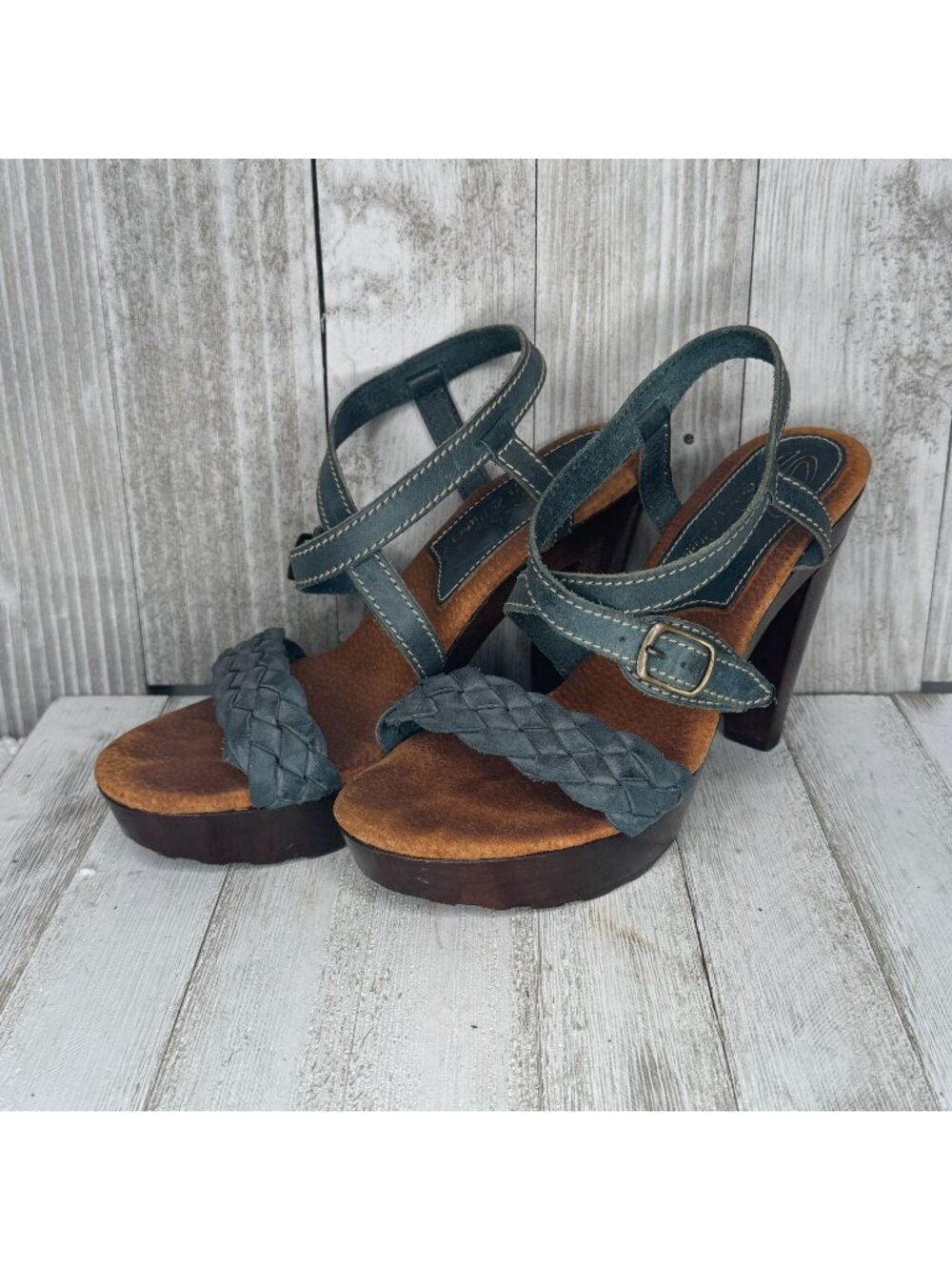 Sbicca Vintage Collection Blue Braided Leather Sandals Size 39